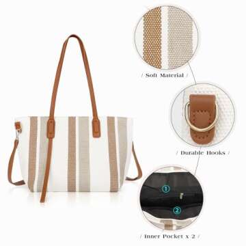 SUOSDEY Hobo Bag for Women Striped Tote Bag with Zipper Casual Crossbody Bags Shoulder Handbags Beach Picnic Travel Work