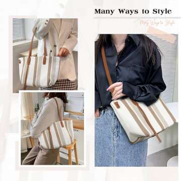 SUOSDEY Hobo Bag for Women Striped Tote Bag with Zipper Casual Crossbody Bags Shoulder Handbags Beach Picnic Travel Work