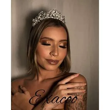 Exacoo Silver Tiara – Rhinestone Wedding Crown for Women, Perfect for All Occasions!