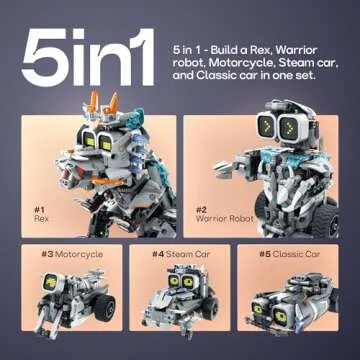 Sillbird Building Robot Dinosaur Kit with Remote Control Christmas Stem Gifts for Boys Age 8-12, Build Coding Robotic Toys for Kids Birthday, 5 in 1 Buildable Set with 646 Pieces