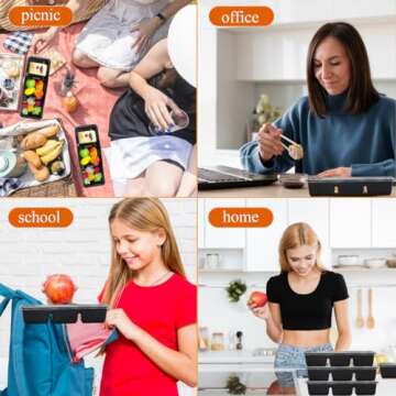 50 Pack 17 Oz Meal Prep Containers with 3 Compartments with lids,Disposable Plastic Bento Boxes Stackable Food Containers Snack,Dessert,Travel Lunch Boxes for Office,Picnic,Microwave Safe (50)