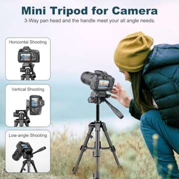 JOILCAN Mini Tripod for Camera, 25-inch Aluminum Tabletop Camera Tripod, Portable Travel Tripod with Tablet/Phone Holder, Phone Tripod for DSLR Cameras, Projectors, Spotting Scopes