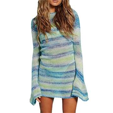 Simssic Women Crochet Knit Dress Backless Mini Beachwear