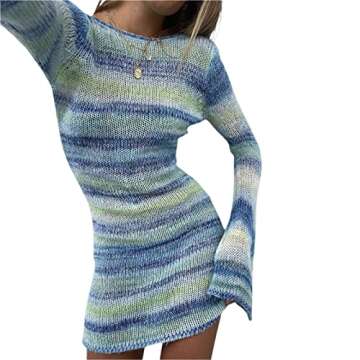 Simssic Women Crochet Knit Dress Backless Mini Beachwear