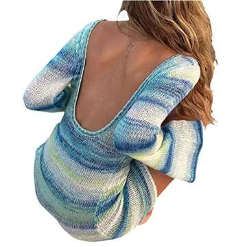 Simssic Women Crochet Knit Dress Backless Mini Beachwear
