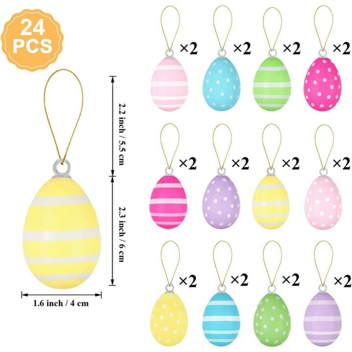 Colorful 24Pcs Easter Egg Hanging Tree Ornaments