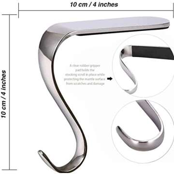 DOYOLLA Christmas Stocking Holders Xmas Fireplace Hanger Hooks Holiday Mantel Garland Clips Metal Grips Set of 4 (Silver)