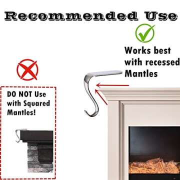 DOYOLLA Christmas Stocking Holders Xmas Fireplace Hanger Hooks Holiday Mantel Garland Clips Metal Grips Set of 4 (Silver)