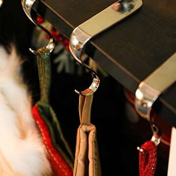 DOYOLLA Christmas Stocking Holders Xmas Fireplace Hanger Hooks Holiday Mantel Garland Clips Metal Grips Set of 4 (Silver)