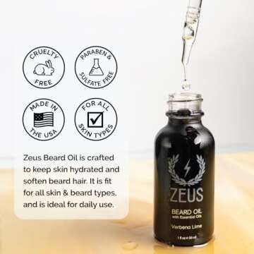 ZEUS Natural Beard Oil, Premium Conditioning Beard Oil to Soften Beard & Mustache – MADE IN USA (Sandalwood) 1 oz.