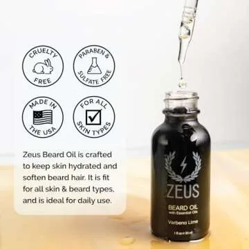 ZEUS Natural Beard Oil, Premium Conditioning Beard Oil to Soften Beard & Mustache – MADE IN USA (Sandalwood) 1 oz.