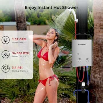 CAMPLUX ENJOY OUTDOOR LIFE 1.32 GPM Outdoor Portable Propane Tankless Water Heater with 1.2 GPM Wate...