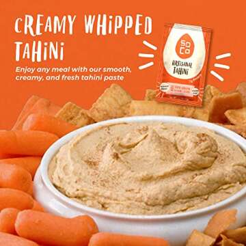 SoCo Artisanal Tahini Paste Squeeze Packs, Pure Ground Sesame Tahini Sauce, Vegan Pesto Sauces, Plant-Based, Gluten-Free, Non-GMO, Kosher Condiments, 1.09 oz (31 g), Box of 10