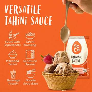 SoCo Artisanal Tahini Paste Squeeze Packs, Pure Ground Sesame Tahini Sauce, Vegan Pesto Sauces, Plant-Based, Gluten-Free, Non-GMO, Kosher Condiments, 1.09 oz (31 g), Box of 10