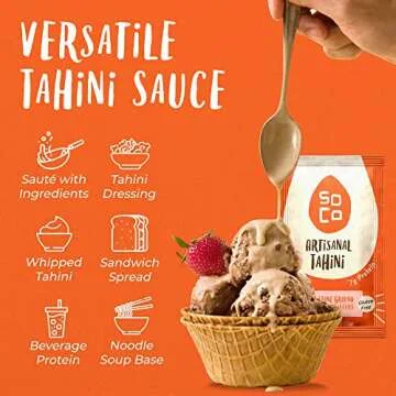 SoCo Artisanal Tahini Paste Squeeze Packs, Pure Ground Sesame Tahini Sauce, Vegan Pesto Sauces, Plant-Based, Gluten-Free, Non-GMO, Kosher Condiments, 1.09 oz (31 g), Box of 10