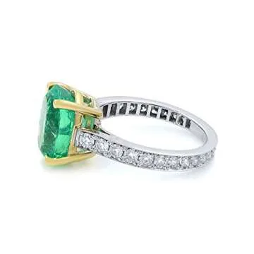 Rachel Koen 18k Gold Green Emerald and Diamonds Engagement Ring Size 4.5