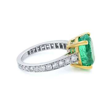 Rachel Koen 18k Gold Green Emerald and Diamonds Engagement Ring Size 4.5