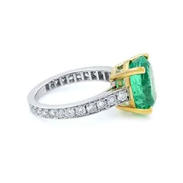 Rachel Koen 18k Gold Green Emerald and Diamonds Engagement Ring Size 4.5