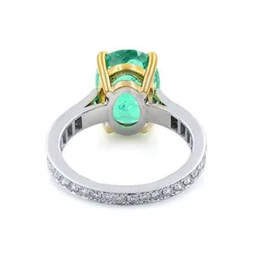 Rachel Koen 18k Gold Green Emerald and Diamonds Engagement Ring Size 4.5