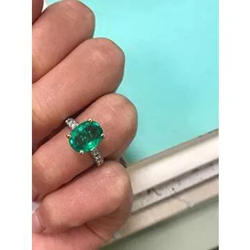 Rachel Koen 18k Gold Green Emerald and Diamonds Engagement Ring Size 4.5