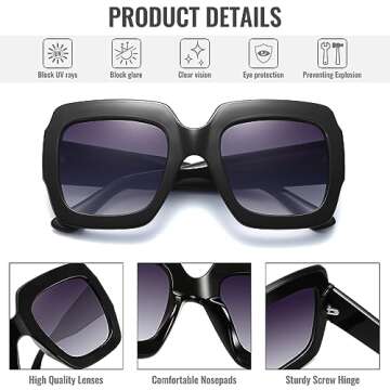 STORYCOAST Oversized Square Sunglasses Womens Retro Shades Luxury Big Sun Glasses UV400 Protection