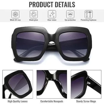 STORYCOAST Oversized Square Sunglasses Womens Retro Shades Luxury Big Sun Glasses UV400 Protection