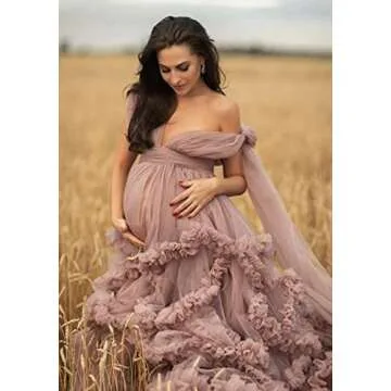 Yinyyinhs Elegant Tulle Maternity Robe for Photoshoots