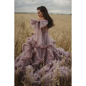 Yinyyinhs Elegant Tulle Maternity Robe for Photoshoots
