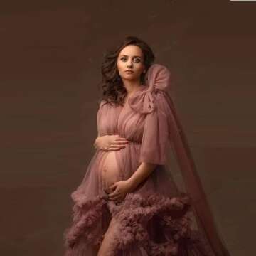 Yinyyinhs Elegant Tulle Maternity Robe for Photoshoots