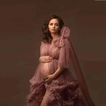 Yinyyinhs Elegant Tulle Maternity Robe for Photoshoots