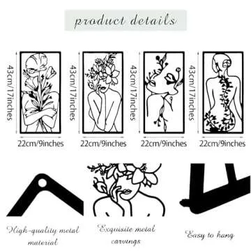 QSHU HUNG 4 Packs Metal Minimalist Abstract Woman Wall Art Decor for Home