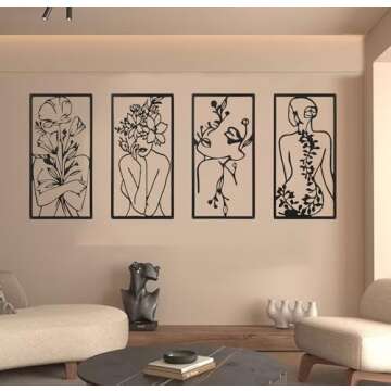 QSHU HUNG 4 Pack Metal Abstract Wall Art for Home