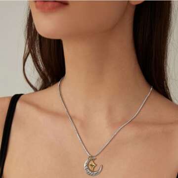 POWER WING Mom Necklaces for Women I Love You to The Moon and Back Moon&Star Pendant Necklace Birthd...