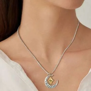 POWER WING Mom Necklaces for Women I Love You to The Moon and Back Moon&Star Pendant Necklace Birthday Gifts for Mom Mothers Day Gifts for Women