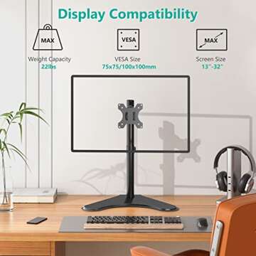 WALI Adjustable Single Monitor Stand for 32-inch Screens