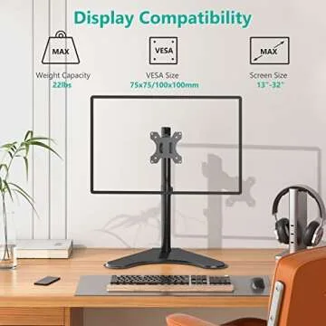 WALI Adjustable Single Monitor Stand for 32-inch Screens