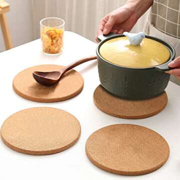 CRCHOM Cork Trivet 8 Pack Round Cork Hot Pads for Dishes 8" x 0.4" High Density Thick, Cork Hot Pads...
