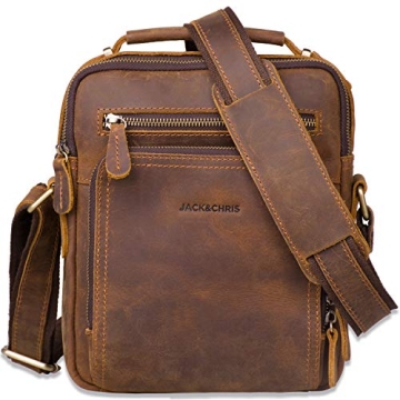 Jack & Chris Brown Leather Messenger Bag for Men - Stylish Crossbody for Work