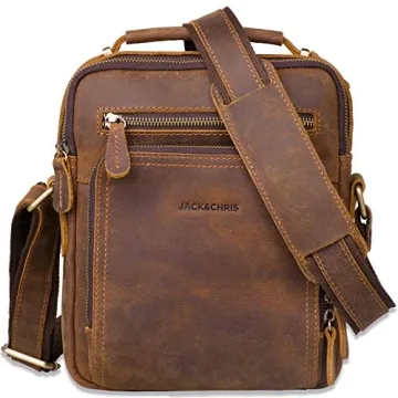 Jack & Chris Brown Leather Messenger Bag for Men - Stylish Crossbody for Work