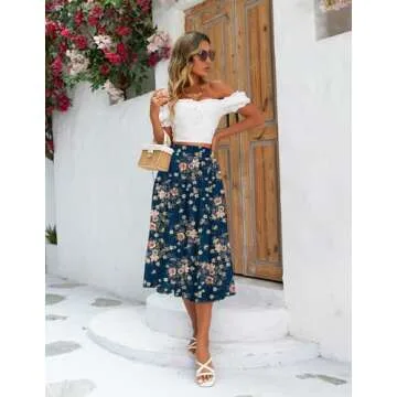 Zeagoo Womens Midi Skirt High Waist Aline Flowy Skrits Summer Floral Skirts Swing Skirts,S