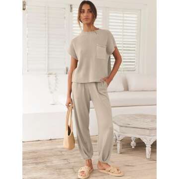ANRABESS Women's Two Piece Outfits Knit Sweater Vest Crop Top Pants Lounge Matching Tracksuit Sweats...