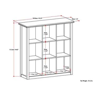 SIMPLIHOME Artisan Solid Wood 9 Cube Bookcase in Grey