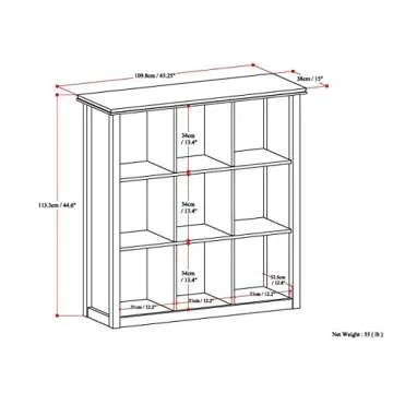 SIMPLIHOME Artisan Solid Wood 9 Cube Bookcase in Grey