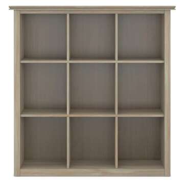 SIMPLIHOME Artisan Solid Wood 9 Cube Bookcase in Grey