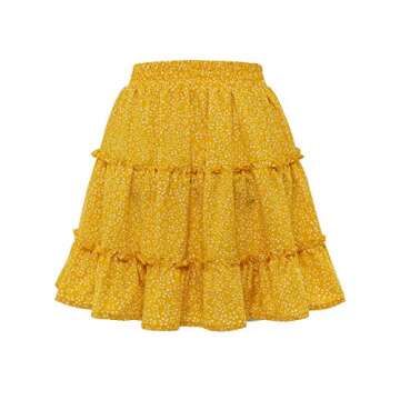 Bbonlinedress Women's Mini Floral Ruffle Skirt High Waist Summer Boho Short Flowy Skirt AYellow Dot ...