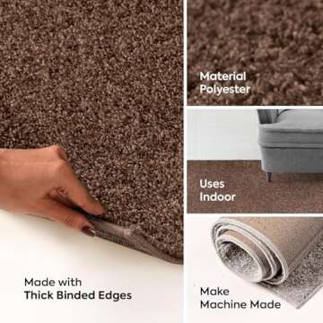 Pet Friendly Solid Color Area Rugs Brown for Family Homes