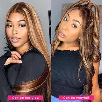 Aaliweya 4/27 Highlight 13x4 HD Transparent Lace Front Wigs Human Hair Ombre Honey Blonde Body Wave ...