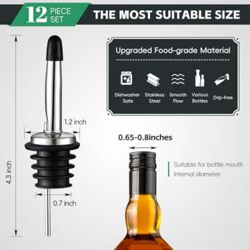 AOZITA 12 Pack Classic Bottle Pourers, Stainless Steel Liquor Pour Spouts Tapered Spout - Liquor Pou...