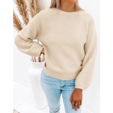 ZESICA Women's Chic Lantern Sleeve Knit Pullover Sweater