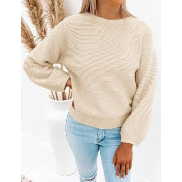 ZESICA Women's Chic Lantern Sleeve Knit Pullover Sweater